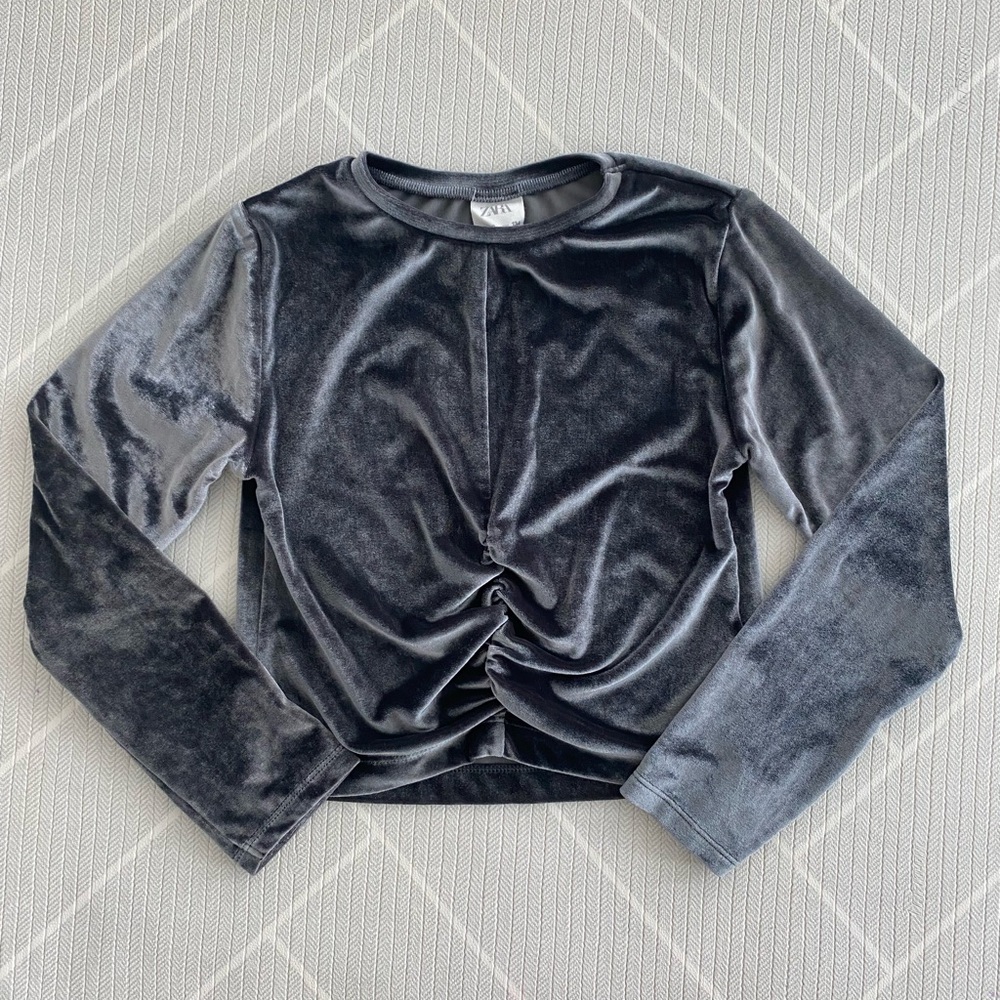 Zara Charcoal Velvet Top Girl’s Size 9